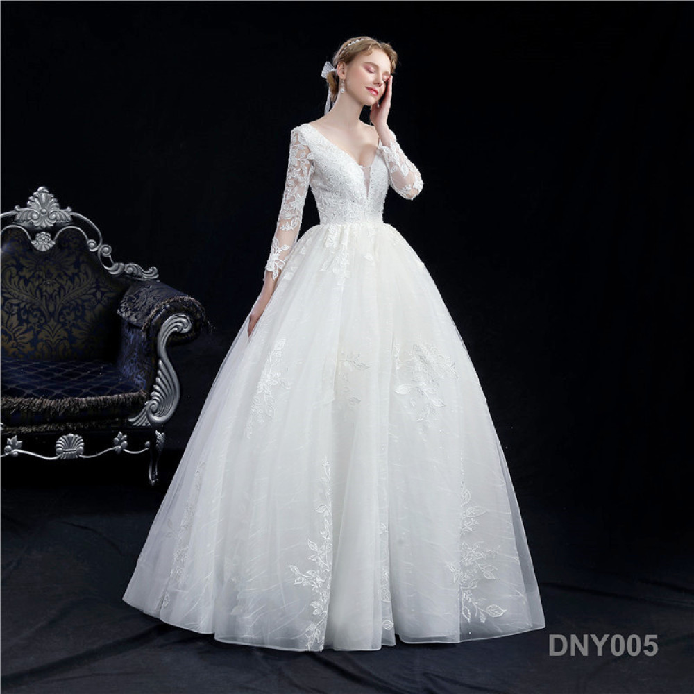 Wedding Autumn Lace Slimming Fashion Bride Halter Tail long sleeve wedding dress