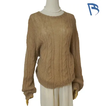 Trendy Camel Cable Knit Sweater