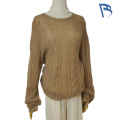 Pulover Camel Mohair din tricot cu cablu