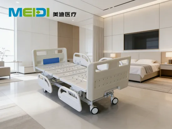 Manual 3-Crank Hospital Bed Perforated Surface, Central Brake System, Premium Headboard