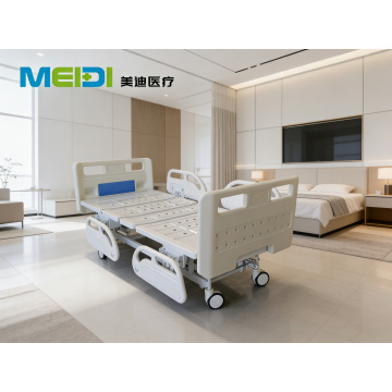 Manual 3-Crank Hospital Bed Perforated Surface, Central Brake System, Premium Headboard