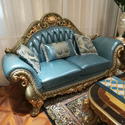 luxury imperial sectional blue Leather Sofa for living room
