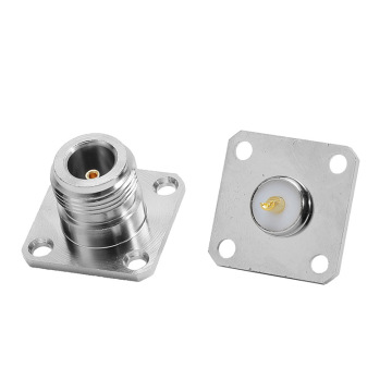 Copper Nickel Plated RF Coaxial N-Type Female Connector with Four-Hole Square Plate Flange Weld Head
