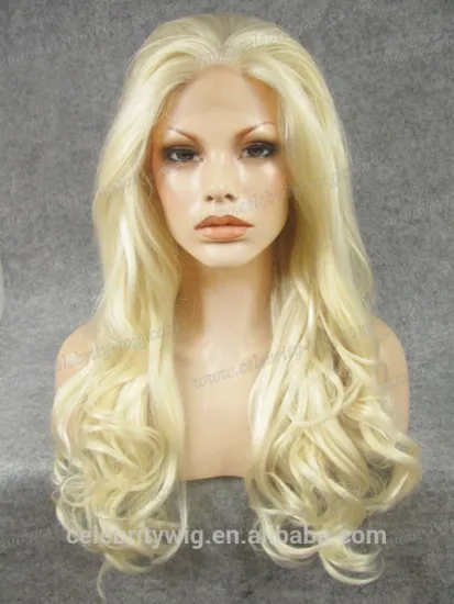 Long Wavy elegant Blonde Bleach Color Synthetic Lace Front Wigs for Copslay Wavy Texture Wigs