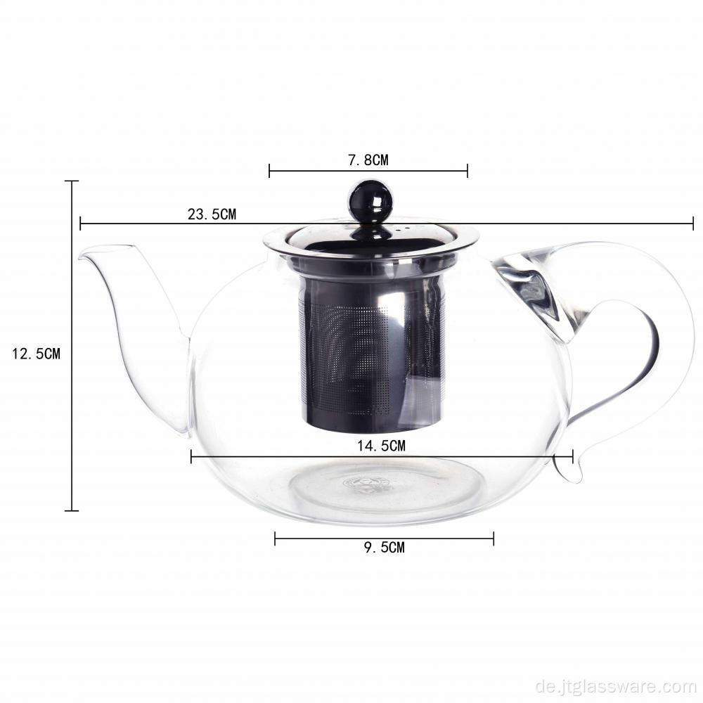 Mundgeblasene Teekanne aus Glas in Drachenform mit farbigem Griff