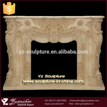 indoor decoration hand carving yellow marble flower-carved fireplace