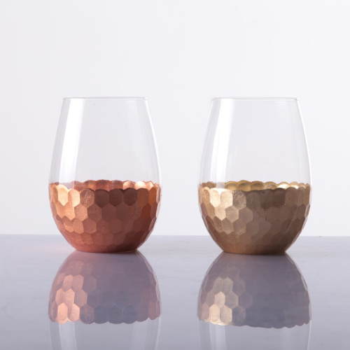 Hand Cut Hammered Stemless Wine Glass 20oz