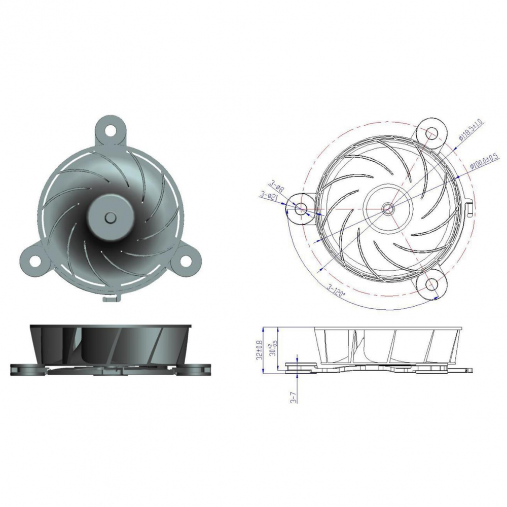 100x100x30mm plastic koelkastventilator