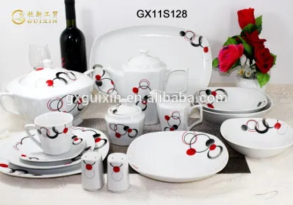 GUIXIN 62-Piece Corelle Dinnerware, service for 6, Black & red