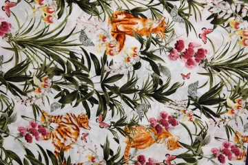 Yellow Cat Green Leaf Pattern Printed Fabrics