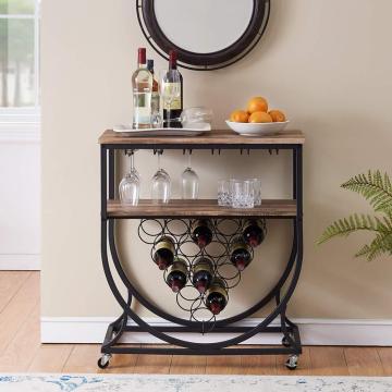 Modern Black Iron Push Cart for Storage and Glass Shelf Organization