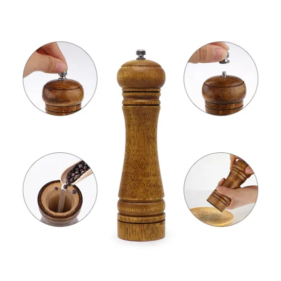 Wooden Salt and Pepper Mills with Adjustable Ceramic Rotor - 5/8/10 Inches