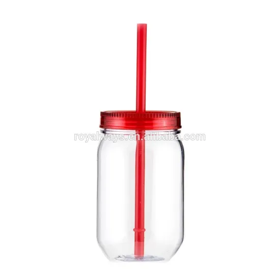BPA Free Single wall plastic mason jar with lid and straw