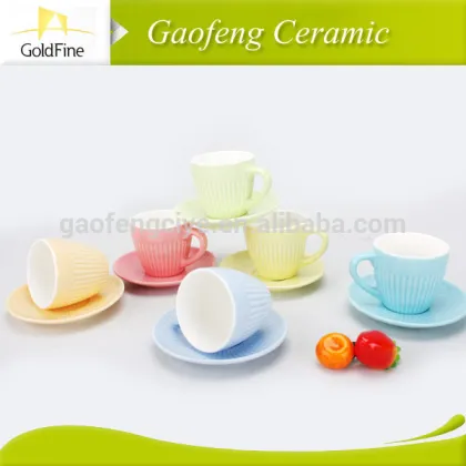 Liling white porcelain tea cup & saucer with embossed