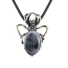 Sodalite 13X18mm Cabs Antique Silver Alloy Spider Pendant Necklace 45cm Black Cord