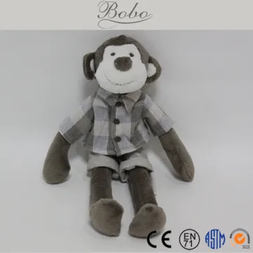 Grid Clothes Brown Plush Monkey Toys for Kids