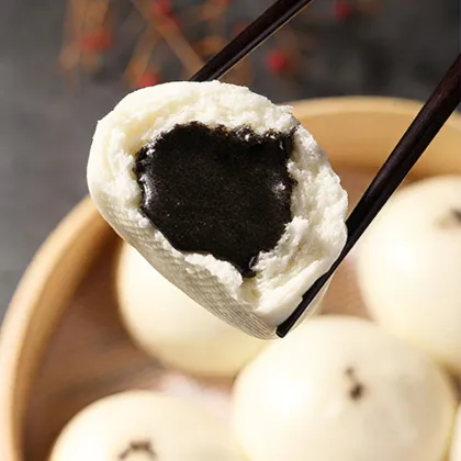 Rich Black Sesame Paste-Stuffed Artisanal Steamed Buns
