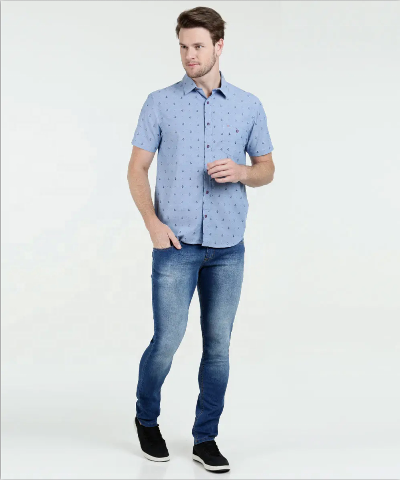 Casual slim fit short sleeve Stand-up collar shirts