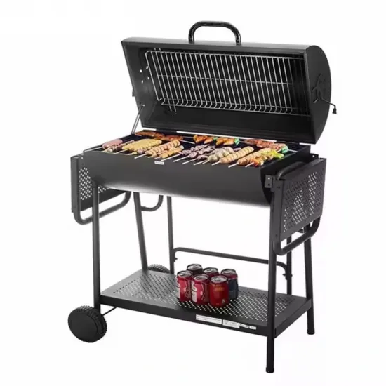 High Quality Garden Trolley Barbecue Smoker Grill Charcoal BBQ Grill with Electric Rotisserie Chicken Fork