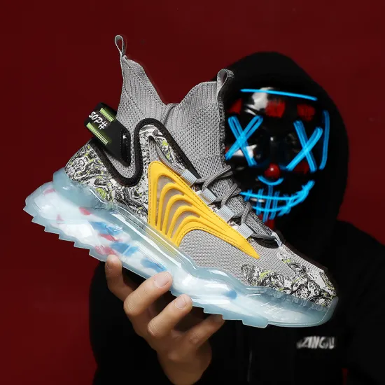 Fashion men's trendy thick-soled heightening socks shoes shock absorption breathable color matching multi-pattern running shoes