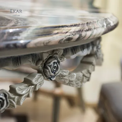 Classic Hand-Carved Royal Round Solid Wood Dining Table