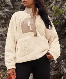 Fleece hoodie Lamb fleece sweatshirt quarter zip pullover long-sleeved coat with pockets