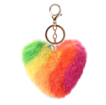 Colorful Heart Plush Ball Keychain Pendant with Lazy Rabbit Hair Ball Design