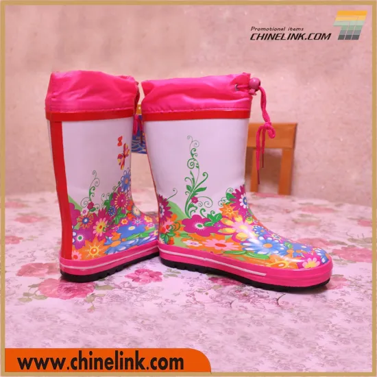 Rubber Rain Boots, Children Rain Boots with Waterproof Drawstring Rope