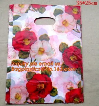 Custom Boutiques Packing Beautiful Elegant Colors Plastic Birthday Favors Party Goody Bags With Die Cut, PE Plastic happy birthd