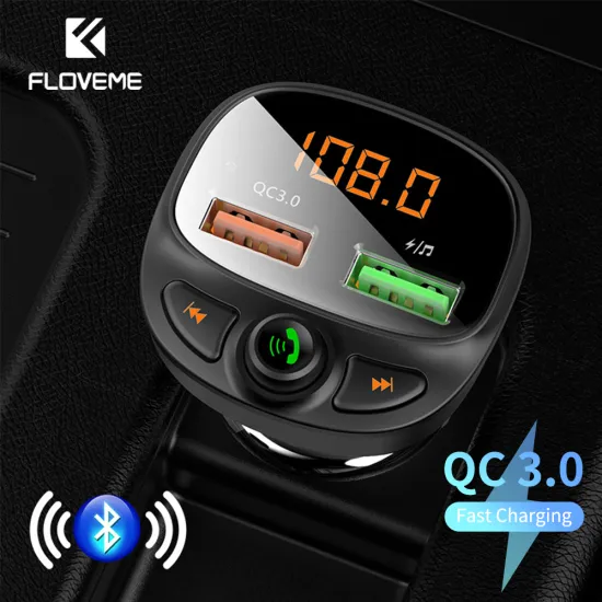 FLOVEME USB Car Charger Quick Charge 3.0 Fast Charging Bluetooth Wireless FM Transmitter MP3 Player TF Card Music Car Kit
