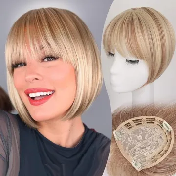 Short Bob Hair Toppers with Bangs Hair ToppersHighlight Synthetic Wig Toppers8*6*2inches