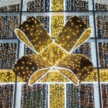 Outdoor LED Golden Ribbon Bow Light for Commercial Building Christmas Displays