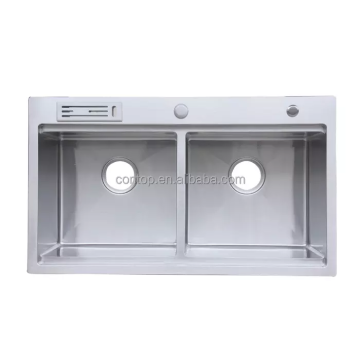 Handgefertigt 304SS Topmount Equal Double Bowl Küchenspüle