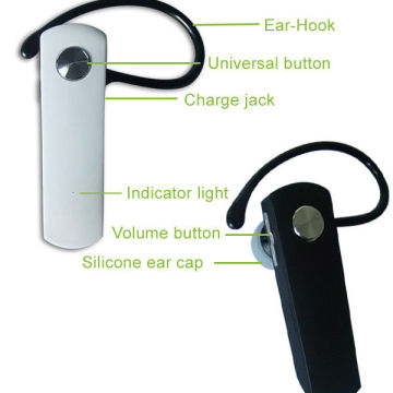 White Ear Hook Mono Bluetooth Headset Small , Micro Usb 5p Connectors