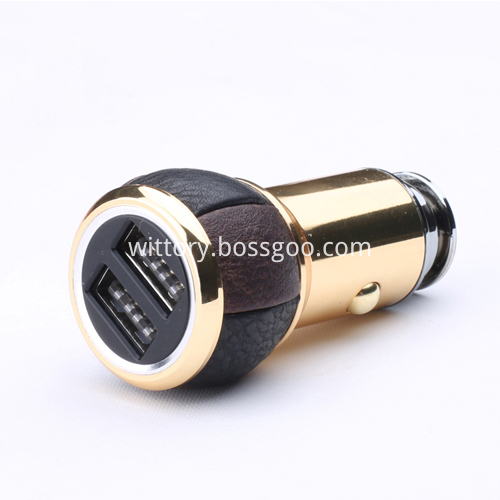 Handcraft technique leather dual usb samart car charger