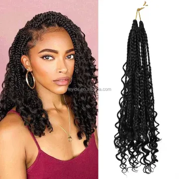 Amazon Hot Synthetic Messy Passion Boho Hippie Box Braids With Curly Ends Crochet Box Braids 3X Box Braid Crochet Hair Extension