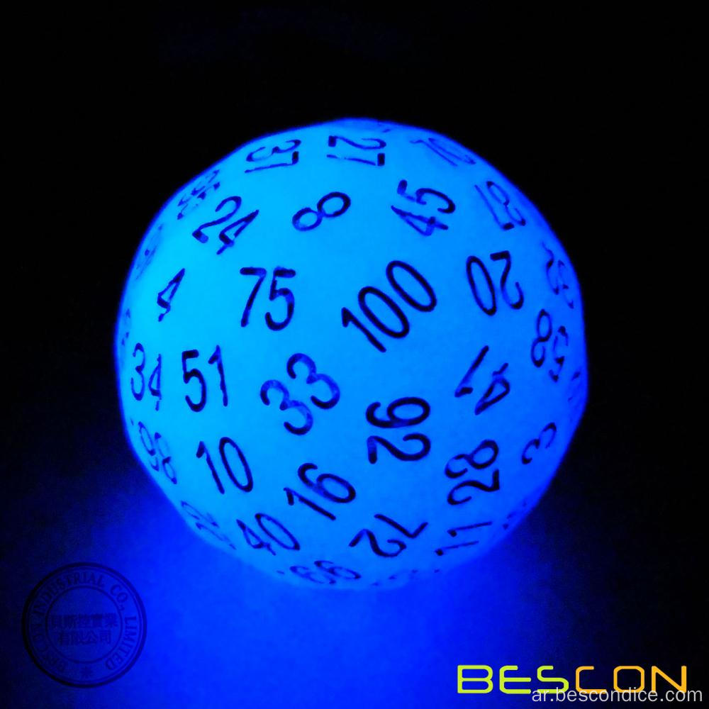 Bescon متوهجة polyhedral 100 الجانبين ، توهج مضيء في الزهر D100 الظلام