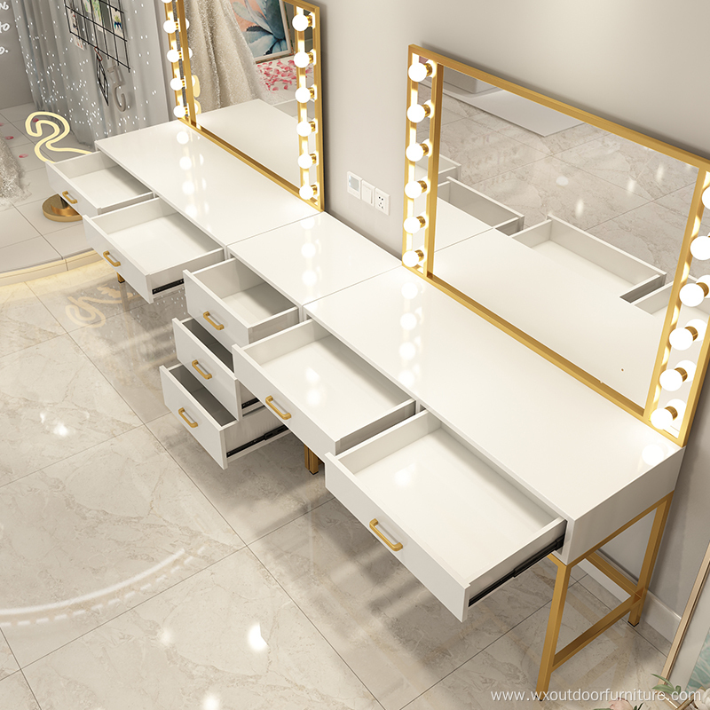 Modern Bedroom Furniture Touch Screen Adjustable Led Light Optional Storage Dresser Makeup Vanity Dressing Table With Led Mirror