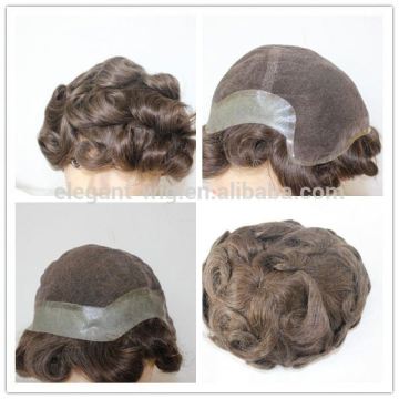 Elegant-wig remy hair pieces bleached knots, all hand tied swiss lace toupee for men with pu around qingdao factory