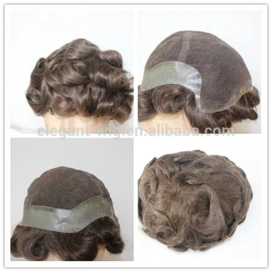 Elegant-wig remy hair pieces bleached knots, all hand tied swiss lace toupee for men with pu around qingdao factory