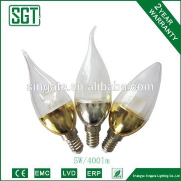 E12 e14 e27 base smd2835 ic driver aluminum pc cover golden c37 led candle bulb lights