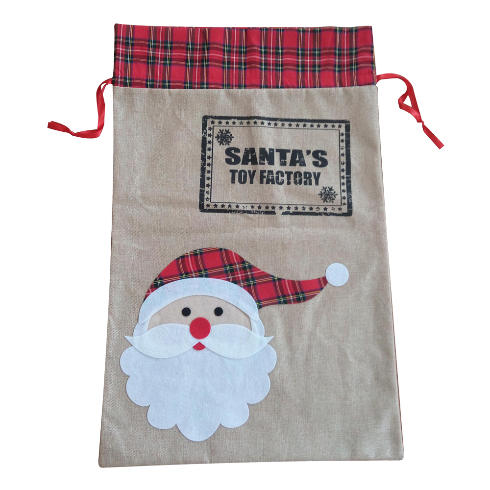 Large Christmas Santa Pattern Burlap Sack