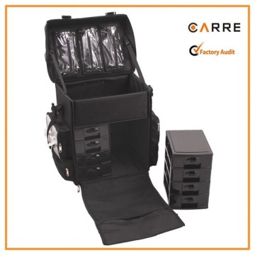 Soft-Sided nylon professional cosmetic beauty makeup soft rolling case with Drawers