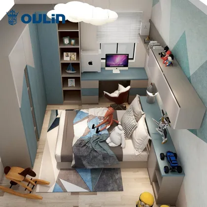 Modern simple children bedroom wardrobes with desk