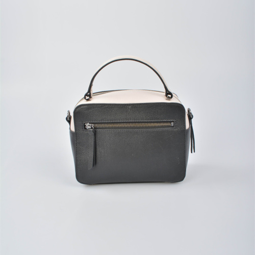 Black and white leather handbag with Top Handle