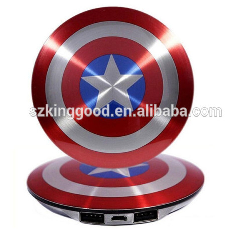 2016 New High Quality external Battery Captain America Shield 6800mAh USB power bank charger for all cellphone