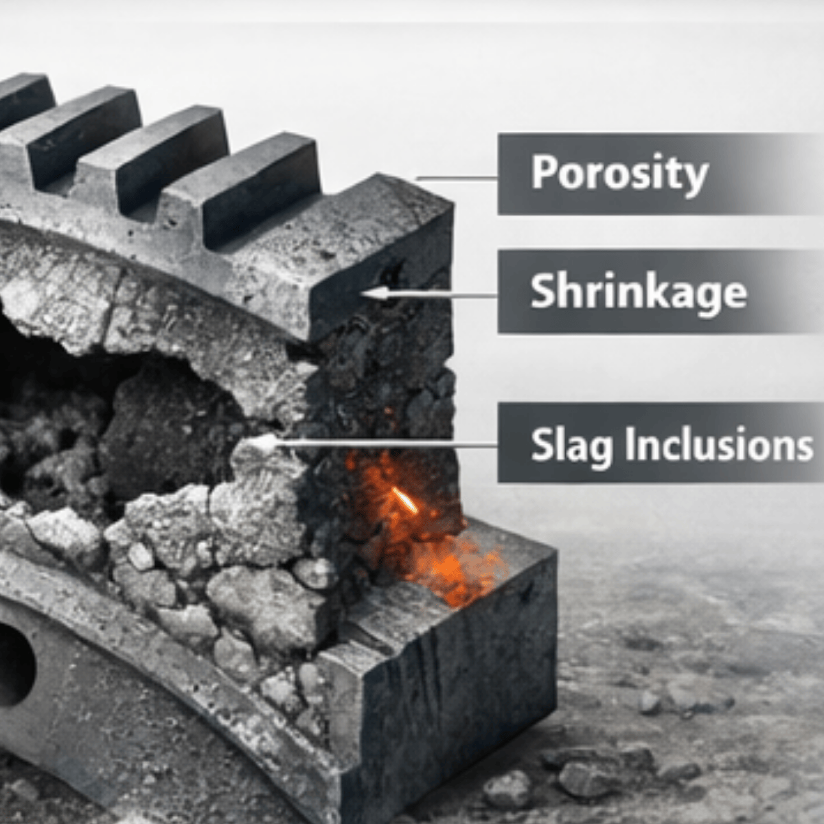 Cast girth gear internal defects illustration