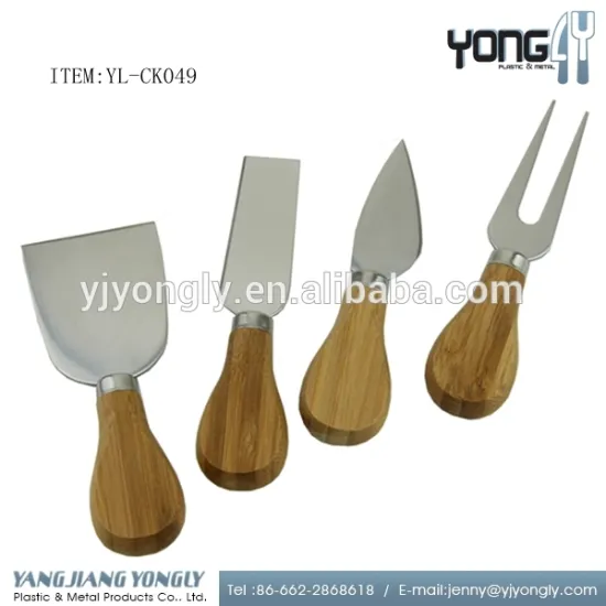 4pcs stainless steel cheese knives set with bamboo wood handle -cheese knife cheese slicer cheese fork