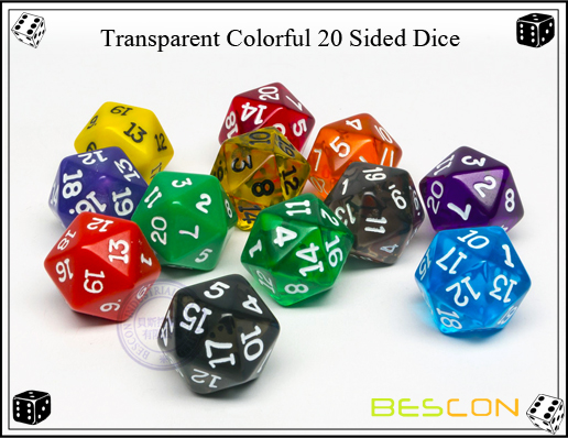 Transparent Colorful 20 Sided Dice