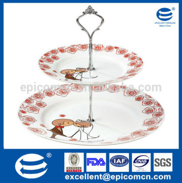 two layers ceramic cake stand with wedding decoration